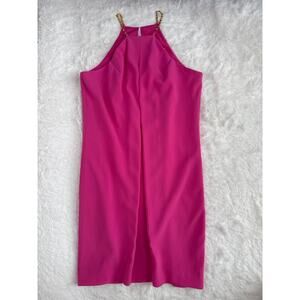 NWT Trina Turk Lucky Chain Halter Cocktail formal Dress Pink Fushion 10